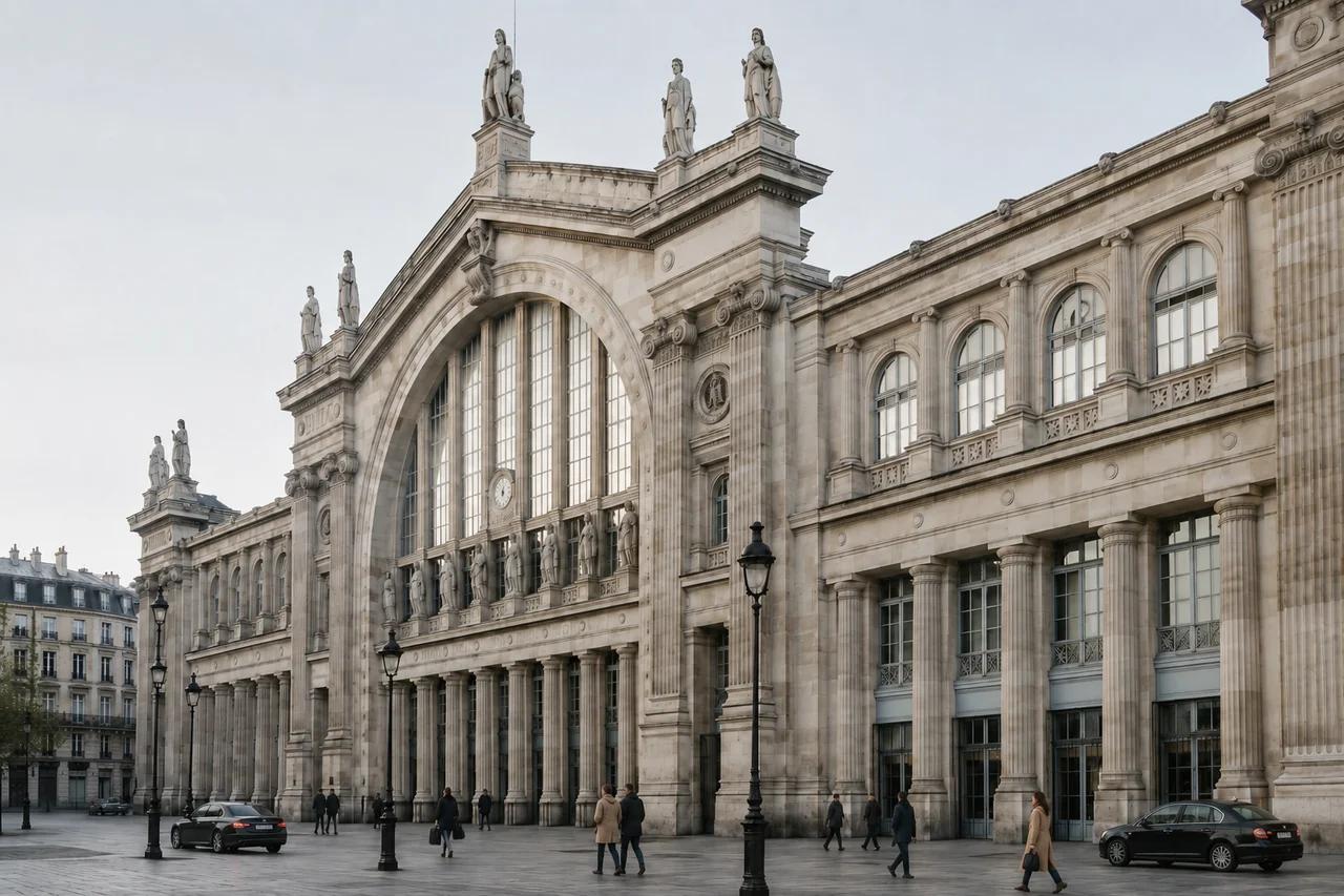 Façade monumentale de la gare du Nord à Paris