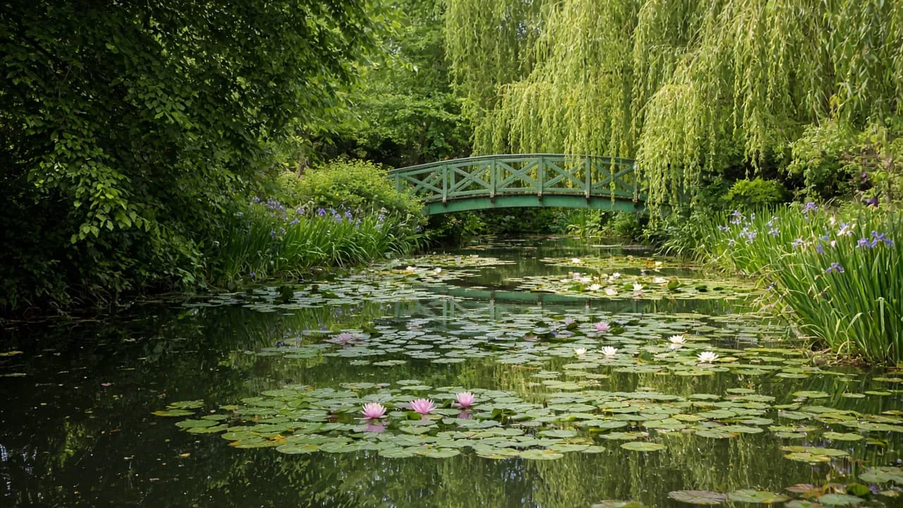 Bassin aux nymphéas et pont du jardin de Giverny