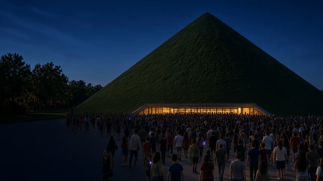 Toit pyramidal végétal de l’arena de Bercy au blue hour
