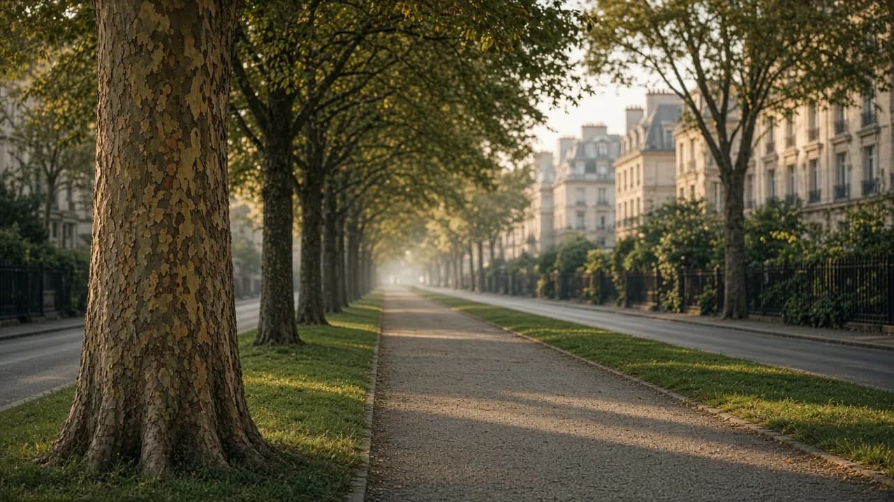 Terre-plein de l’avenue Foch à l’aube, Paris 16e