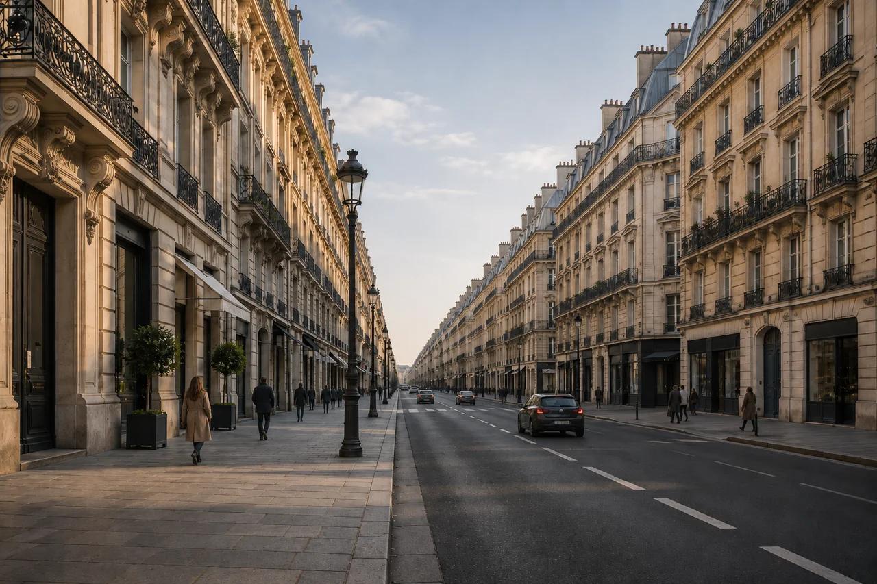 Avenue haussmannienne parisienne en fin de journée