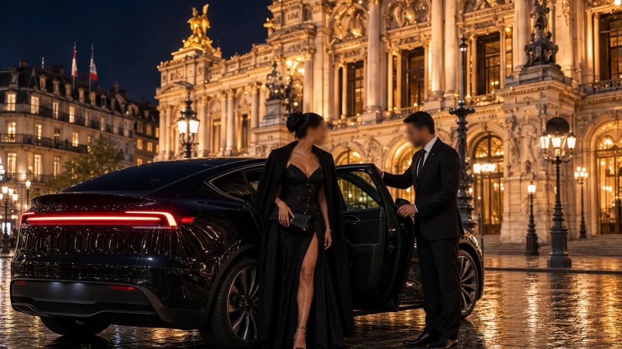 Soirée et gala à Paris, arrivée en VTC devant un lieu de réception